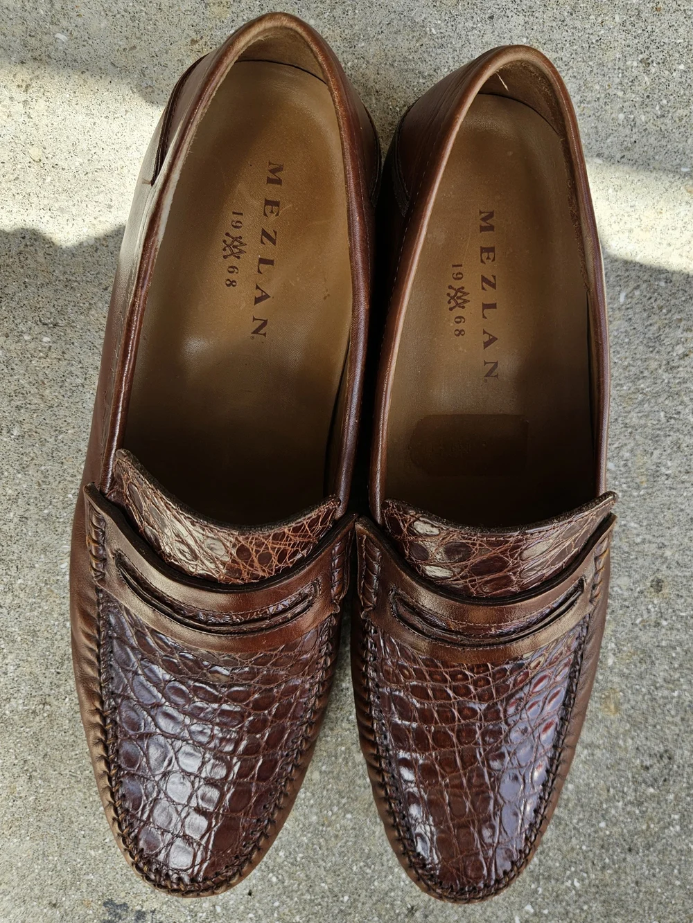 Mezlan Genuine Crocodile Brown Leather Penny Loafer Slip On Dress Shoe SZ 11.5 M